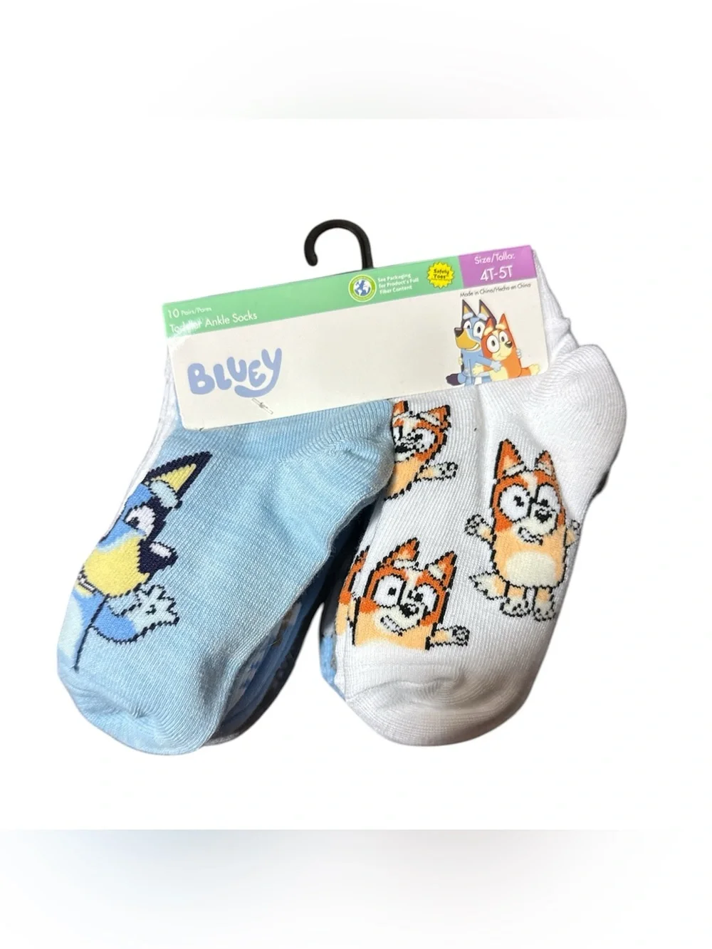 BLUEY BBC KIDS Cartoon Ankle Socks Pack - Blue, White, Gray Sz 4T-5T